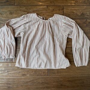 Trovata Birds of Paradise Womens Small Beige Stripe Balloon Sleeve Peasant Top